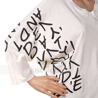   Dolman Batwing Long Sleeve Letter Prints Tops Blouse V Neck T shirt