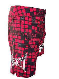 Tapout Repent Board Shorts UFC MMA Cage Fighter Mens New Red Checked 