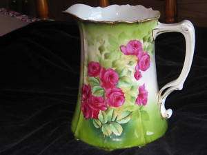 Bavarian Pitcher With Rose Motif Handpainted Signed  
