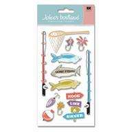  BOUTIQUE SCRAPBOOK FISHING TACKLE GONE FISHING POLE 12 PIECE STICKERS