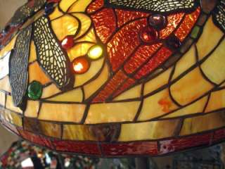 64 Tall Red Beige Art Glass Dragon Fly Floor Lamp Original Artisan 22 
