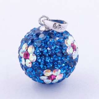 New Blue Czech Crystal Disco Ball Flower Dangle Pendant 925 Silver Fit 