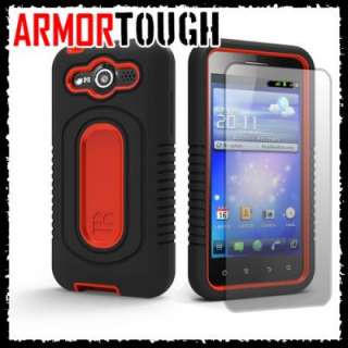 Red Armor Tough Black Skin Case with Screen Protector for Huawei 
