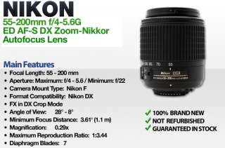 Nikon 55 200mm f/4 5.6G ED AF S DX Zoom Nikkor Autofocus Lens 