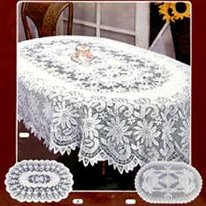 NEW OVAL WHITE POLYESTER LACE TABLE CLOTH 60x90 FLORAL  