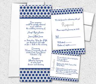 Navy Blue Silver Polka Dots Tea Wedding Invitations  