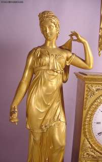 Antique Circa 1800 Gilt Bronze Clock with Lady & Cherub  