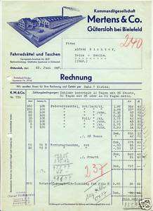 Rechnung deko 1937, Fahrradsättel Mertens GÜTERSLOH  