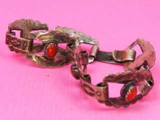 NANAS Navajo OLD Dead Pawn Sterling Silver Coral Bracelet Etched 