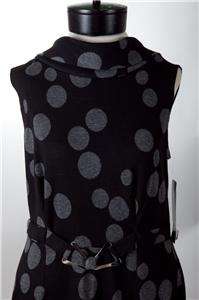 Ladies TIANA B Black Gray Polka Dots Sleeveless Knit Dress   sz M 