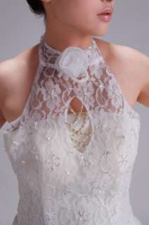 Halter neck Flowers Embellished Wedding Dress White  