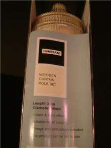 2no.Cream and Gold Wooden Curtain Poles 35mm x 3m  