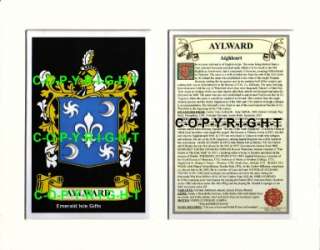 AYLWARD Family Heraldic Mount Coat of Arms Crest + History  