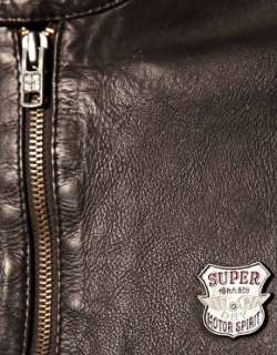 Superdry Brown Slim Basic Biker Leather Jacket L 40 £185 SOLD OUT 