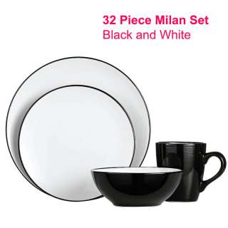 32 Piece Dinner Service Set Milan Black and White  