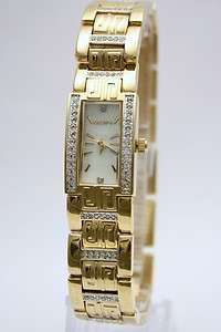 New Elgin Women Austrian Crystal Gold Bracelet Pearl Watch 17mm x 24mm 