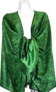  Emerald Green and Black Pashmina Silk Shawl Clothing