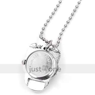 Fashion Metal Silver Skull Pocket Watch Necklace Chain  