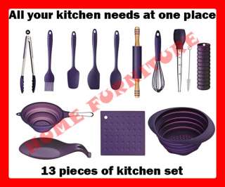13 PC PIECE PURPLE SILICONE KITCHEN COOKING TOOL SET  