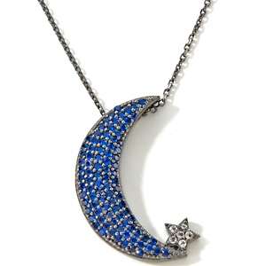 75ct Created Blue Spinel and White Topaz Crescent Moon Pendant 