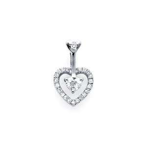 Solitaire Heart Diamond Pendant 18k White Gold Charm Round (1/5 Carat 