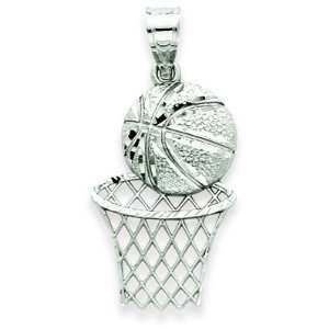   White Gold Diamond Cut Basketball & Hoop Pendant Shop4Silver Jewelry