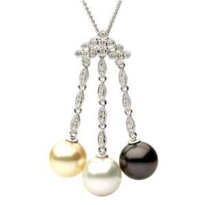 Black, White, and Gold Pendant   9 10mm, AAA Quality, Solid 14k Gold