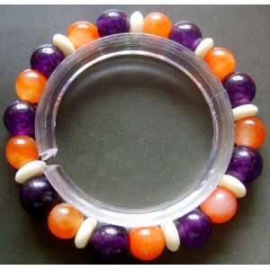  Purple Red Jade Beads Elastic Bracelet 