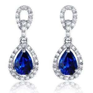  2.81Ct Sapphire & VS Diamonds Dangling Earrings 14K Gold 