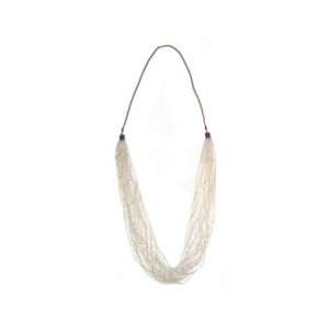  Art Deco Beaded Flapper Necklace in White / Gold   Ladies 