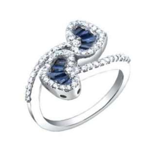  0.95CT Diamond & Blue Sapphire Heart Ring in 14K White 
