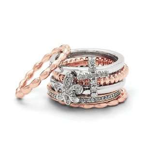  SS Stackable Expressions Two Tone Faith Ring Set Size 10 Jewelry