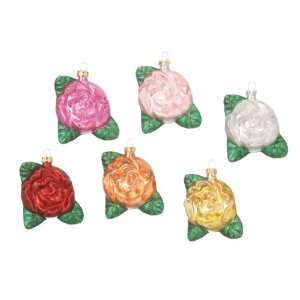 Set of 6 Colorful Glitter Rose Flower Glass Christmas 