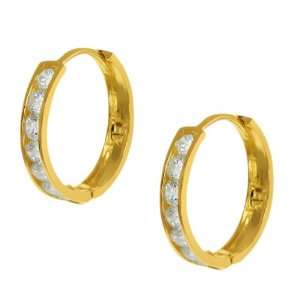 10K Yellow Gold Round Cubic Zirconia Channel Set Huggie Earrings 0.5 