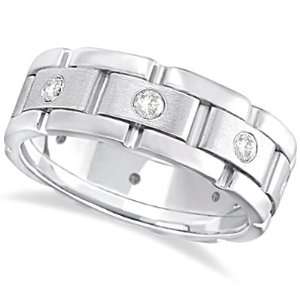  Mens Wide Band Diamond Eternity Wedding Ring 14kt White 