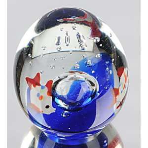 Murano Design Hand Blown Glass Art   White Fish with Bubble Oval Egg 