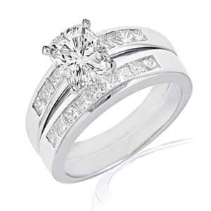  & Princess Cut Diamond Engagement Wedding Rings Set 14K FLAWLESS CUT 