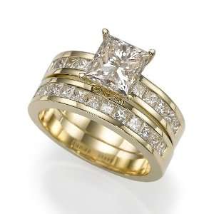   CARAT PRINCESS DIAMOND ENGAGEMENT RING SET 18K GOLD 6 Jewelry