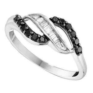 14K White Gold Channel Set and Pave Set White Baguette and Black Round 