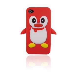  Red Cute Penguin Animal Silicone Case for Iphone 4 & 4S 