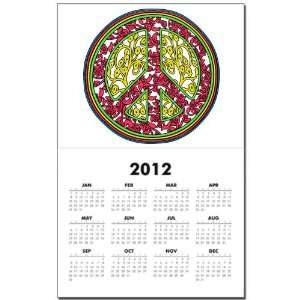 Calendar Print w Current Year Neon Floral Peace Symbol