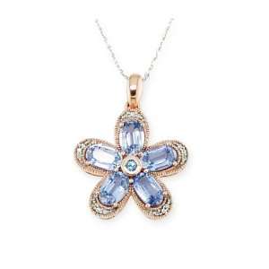   10k White Rose Gold Diamond Created Sapphire Flower Necklace Jewelry
