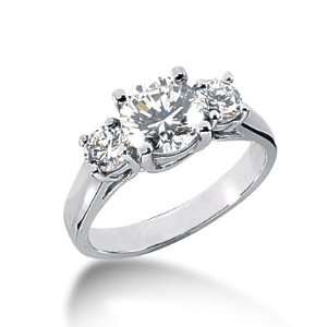  2 Ct Diamond Engagement Ring Round Prong Three Stone 14k 