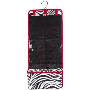Hanging Cosmetic Makeup Toiletry Bag Case Red Trim Black White Zebra 