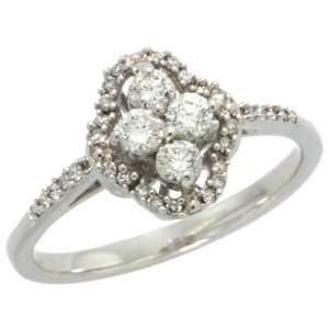 14k White Gold Clover Flower Diamond Ring w/ 0.40 Carat Brilliant Cut 