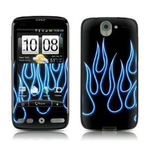  Blue Neon Flames Design Protector Skin Decal Sticker for HTC Desire 