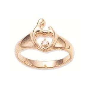  Mother & Child Small Yellow Gold Heart Ring w/Diamond 
