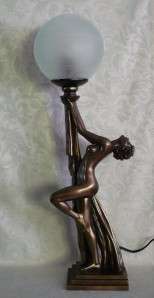 Exquisite Art Deco Cold Cast Bronze LADY LAMP   57cm H  