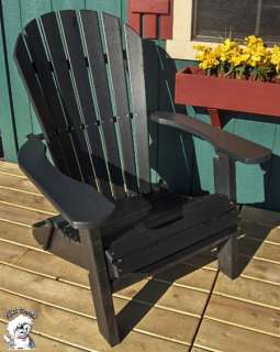   Folding Adirondack Chair Recycled Poly Outdoor Furniture Black  