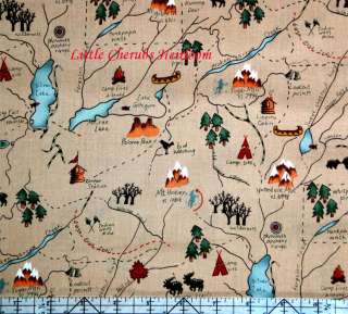 Alexander Henry Eagle Peak Trail Map Tea Fabric  